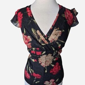 Allison Taylor Black and Red Floral Blouse